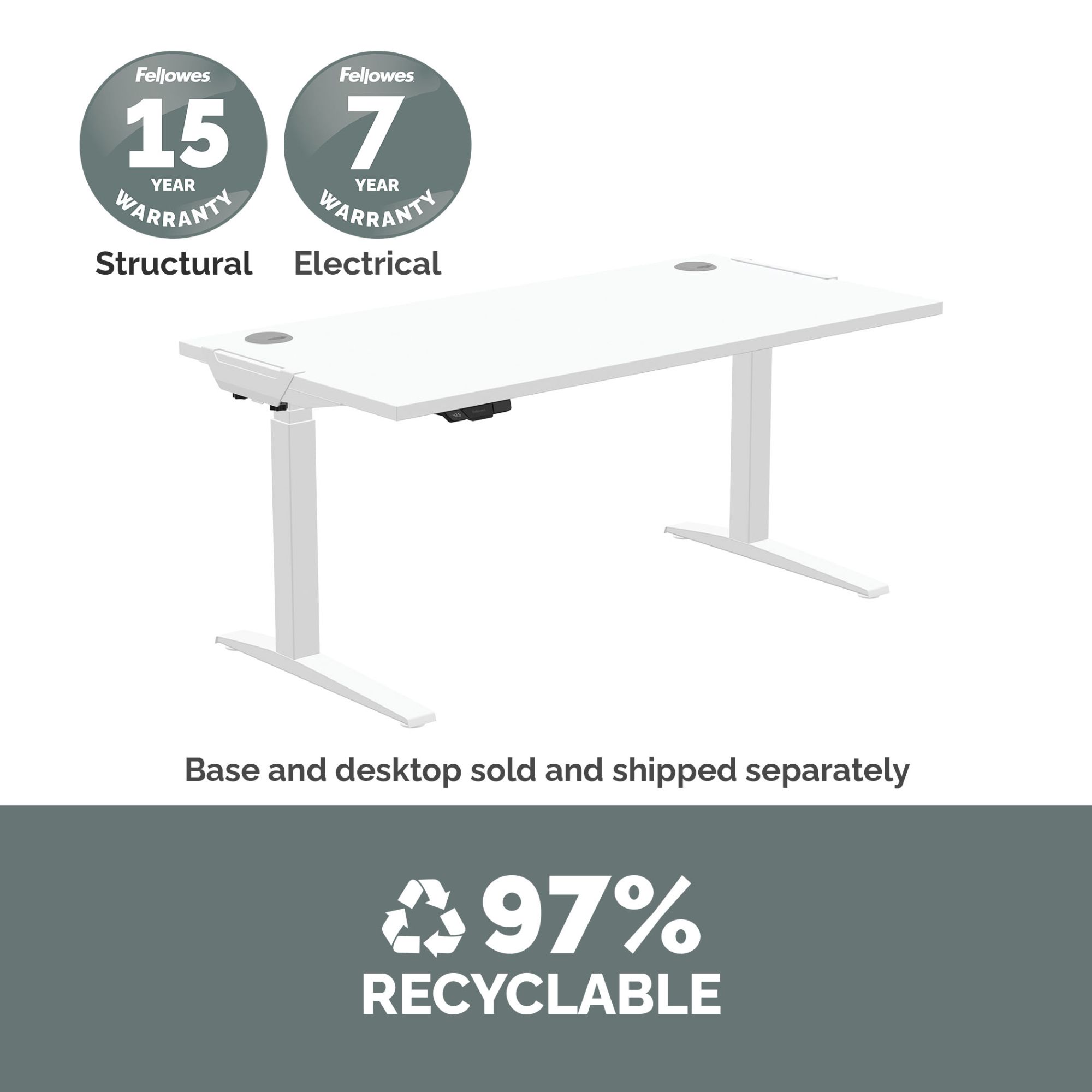 Fellowes Levado Height Adjustable Desk (Base Only) - White