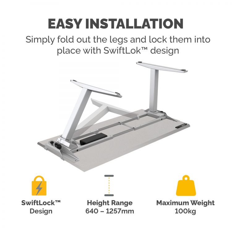 Fellowes Levado Height Adjustable Desk (Base Only) - Silver - Image 2