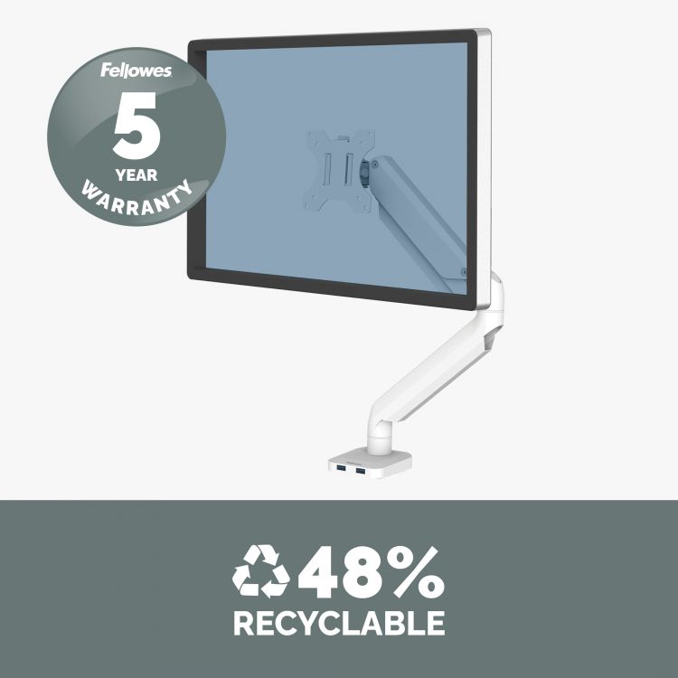 Fellowes 9683201 Eppa Single Monitor Arm - White - Image 5
