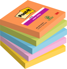 Post it Pack of 5 Super Sticky Notes Boost Colours 76x76mm 90 Sheets