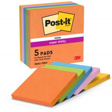 Post it Pack of 5 Super Sticky Notes Boost Colours 76x76mm 90 Sheets thumbnail 2