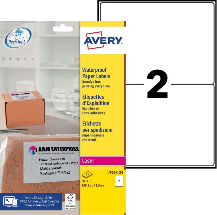 Avery L7996-25 Waterproof Labels 25 sheets - 2 Labels per Sheet - Image 2