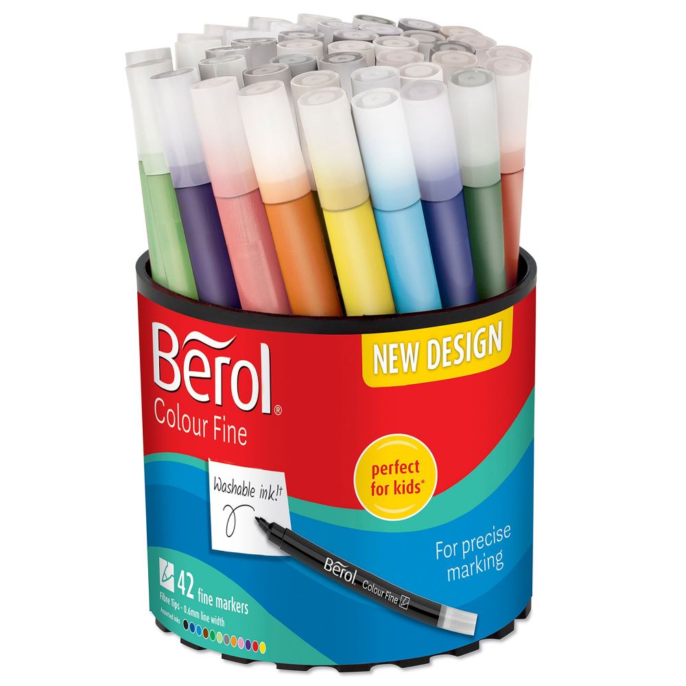 Berol Felt Tip Colouring Pens Assorted colours 0.6mm Tub of 42