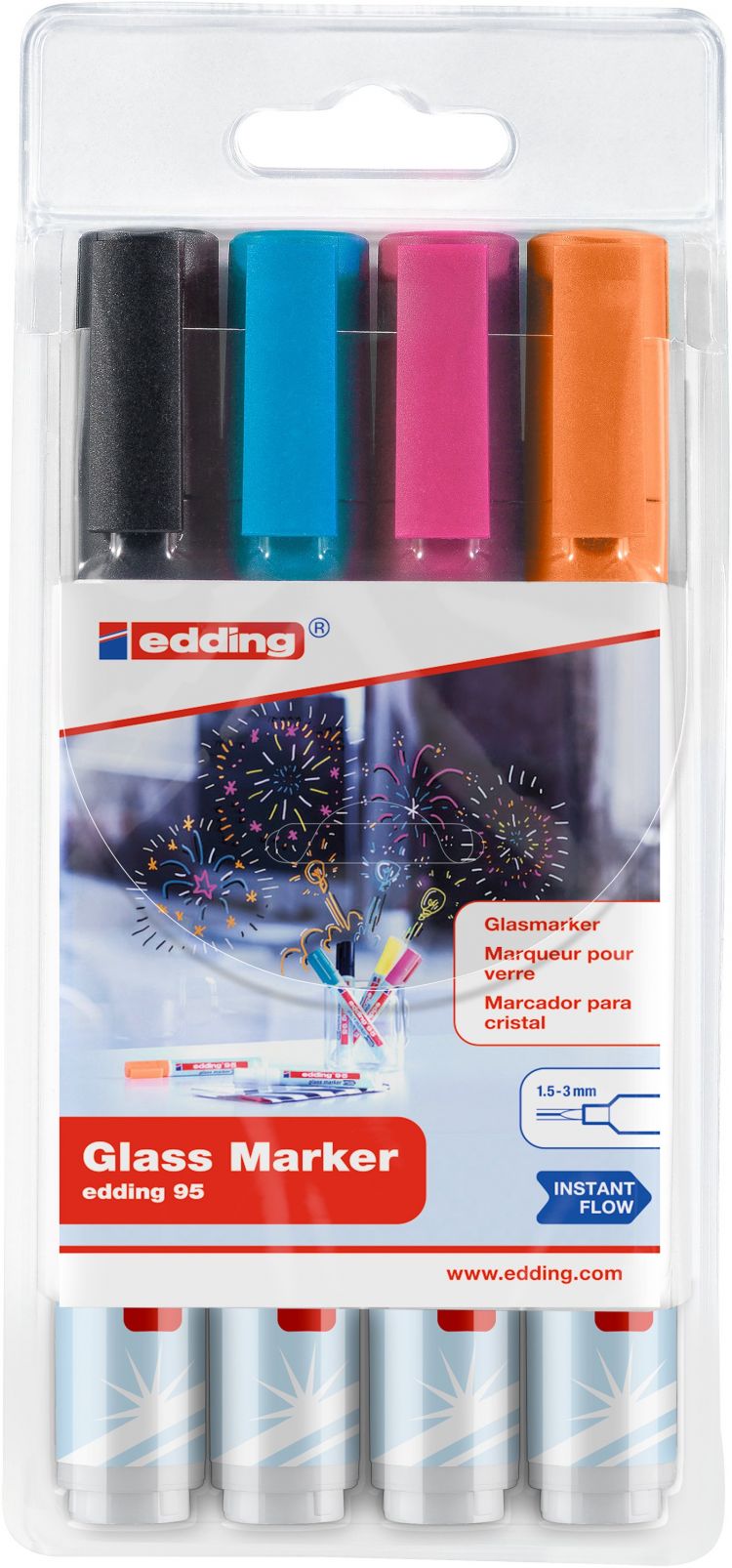 edding 95 Glass marker Pack of 4 - Image 2
