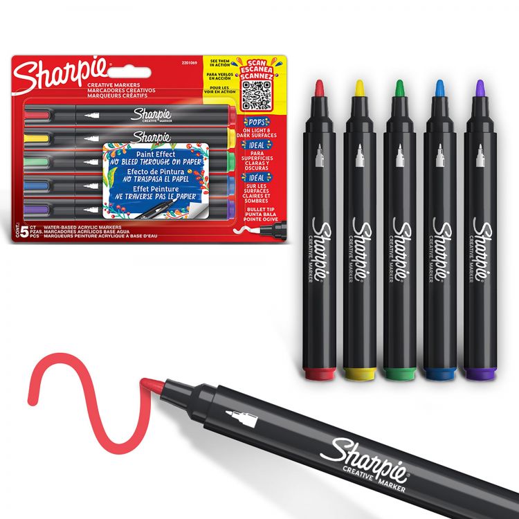 Sharpie Creative Marker Acrylic Paint Bullet Tip Pack of 5 Assorted Colours - Image 2