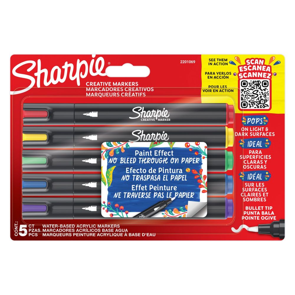 Sharpie Creative Marker Acrylic Paint Bullet Tip Pack of 5 Assorted Colours