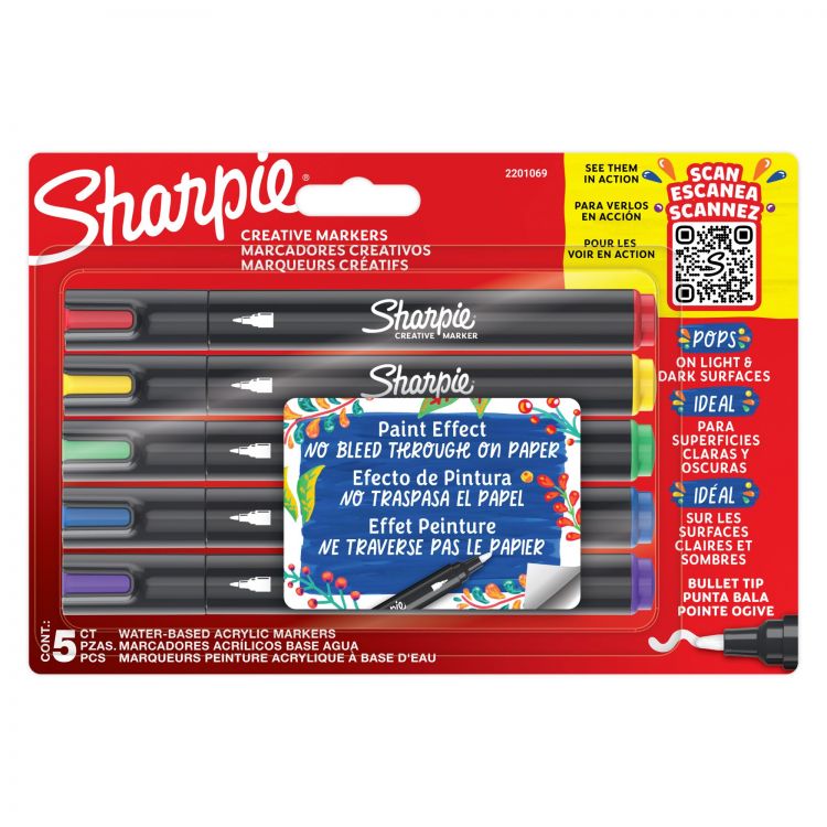 Sharpie Creative Marker Acrylic Paint Bullet Tip Pack of 5 Assorted Colours - Image 1