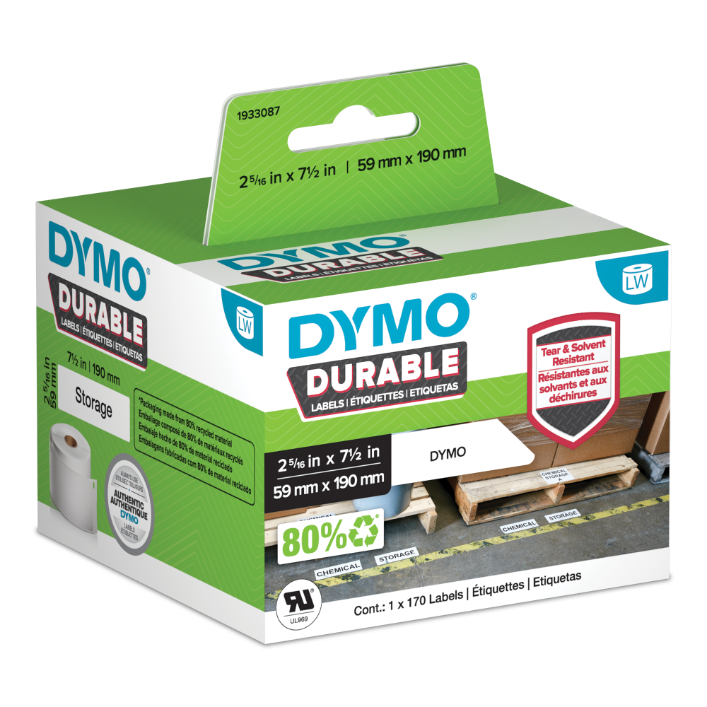 Dymo 1933087 LW Durable Large Shelving label 59mm x 190mm Black on White