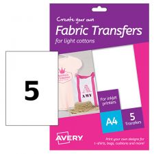 Avery MD1001 210 x 297mm White Fabric Transfers 5 Sheets