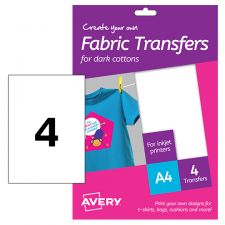 Avery MD1003 210 x 297mm White Fabric Transfers 4 Sheets