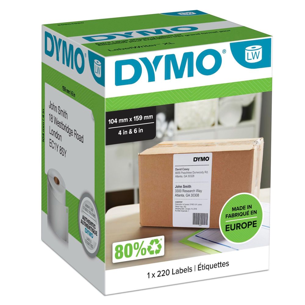 Dymo S0904980 104mm x 159mm XL Shipping Labels Black on White