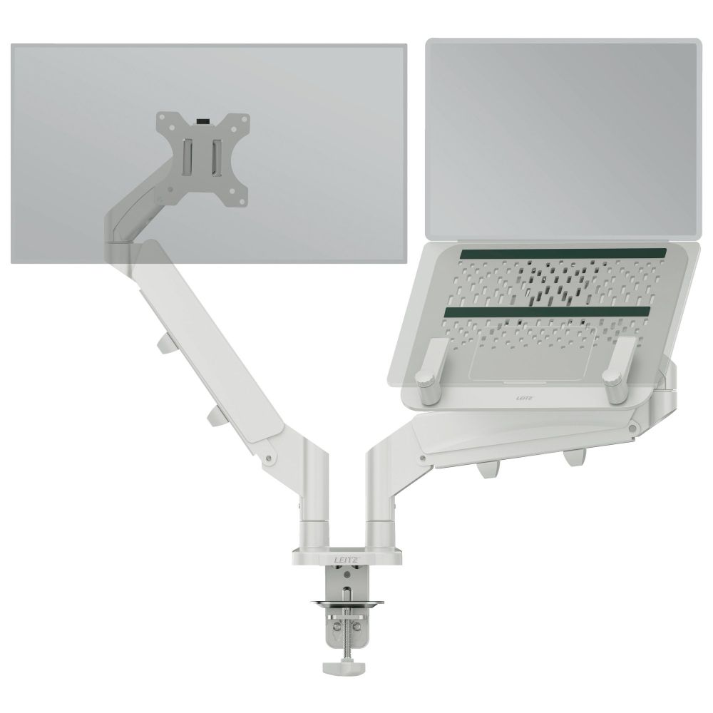 Leitz Ergo Space-Saving Dual Monitor and Laptop Arm Light Grey