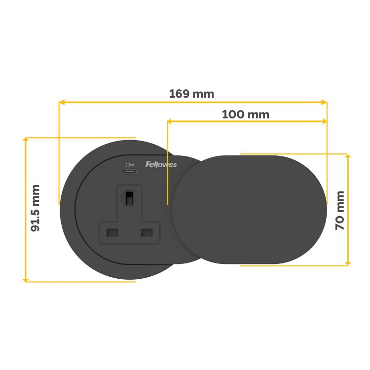 Fellowes Power Spot with 1 x Power Socket & 1 USB C Black - Image 2