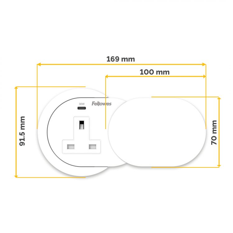 Fellowes Power Spot with 1 x Power Socket & 1 USB C White - Image 2