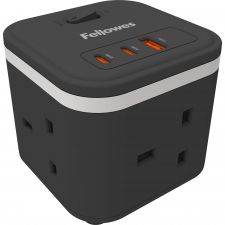 Fellowes Power Cube 3 Sockets, 1 USB-A & 2 USB-C Ports Black thumbnail 1