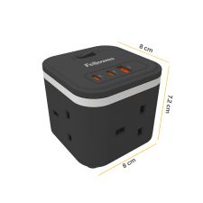 Fellowes Power Cube 3 Sockets, 1 USB-A & 2 USB-C Ports Black thumbnail 2