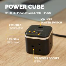 Fellowes Power Cube 3 Sockets, 1 USB-A & 2 USB-C Ports Black thumbnail 5