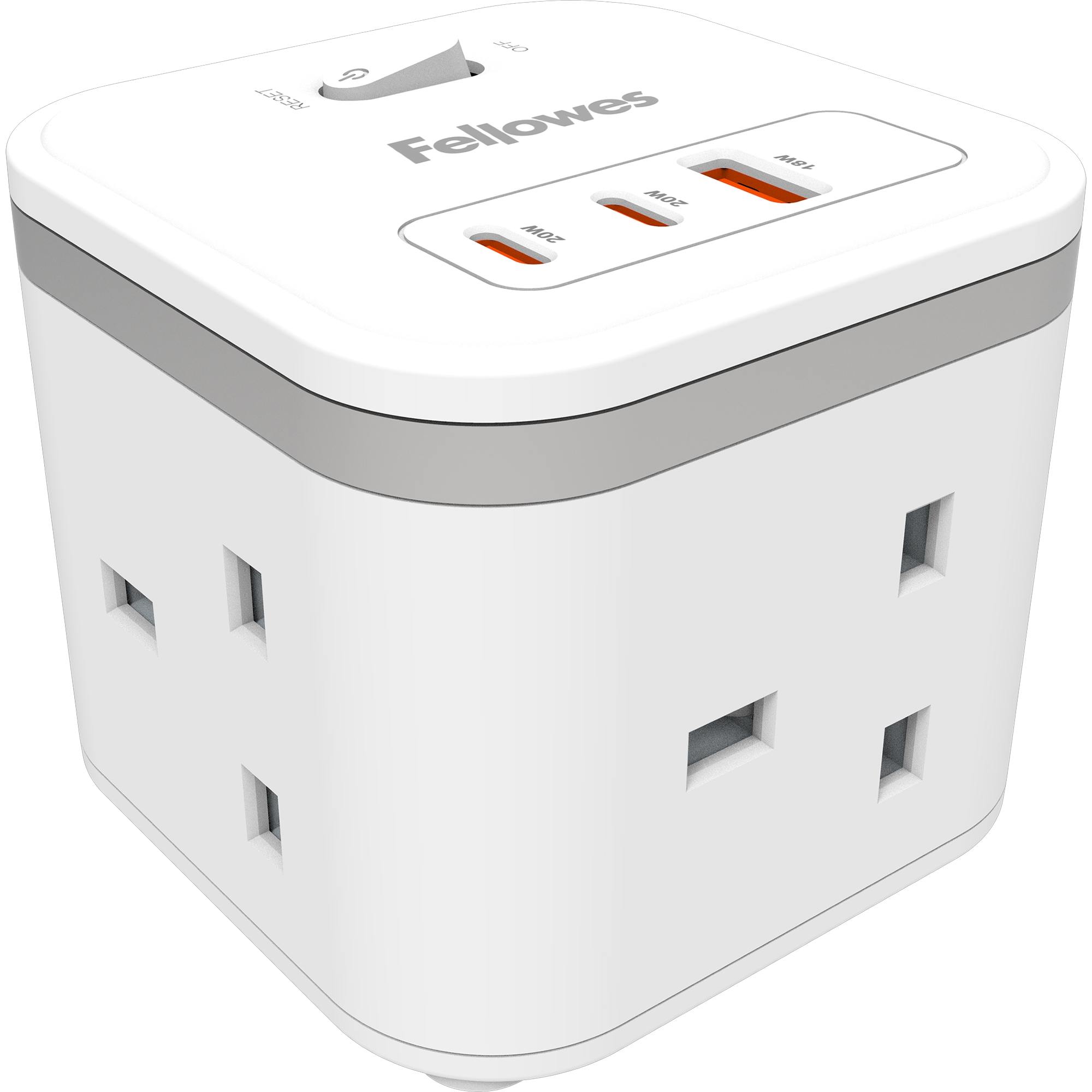 Fellowes Power Cube 3 Sockets, 1 USB-A & 2 USB-C Ports White