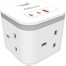 Fellowes Power Cube 3 Sockets, 1 USB-A & 2 USB-C Ports White thumbnail 1