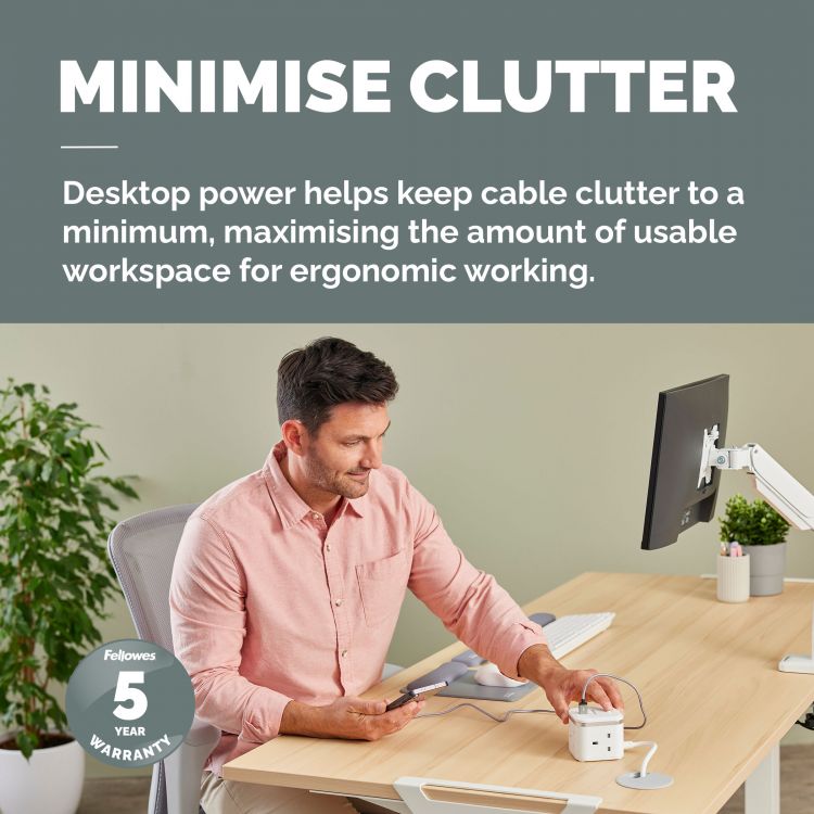 Fellowes Power Cube 3 Sockets, 1 USB-A & 2 USB-C Ports White - Image 5