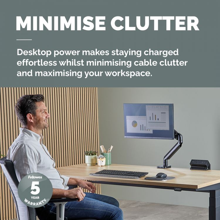 Fellowes Power Desk 1 Socket, 1 USB-A & 1 USB-C Ports Black - Image 6