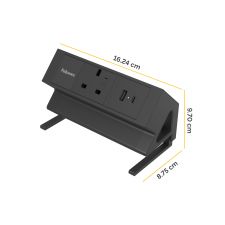 Fellowes Power Desk 1 Socket, 1 USB-A & 1 USB-C Ports Black thumbnail 2