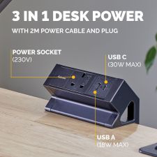 Fellowes Power Desk 1 Socket, 1 USB-A & 1 USB-C Ports Black thumbnail 4