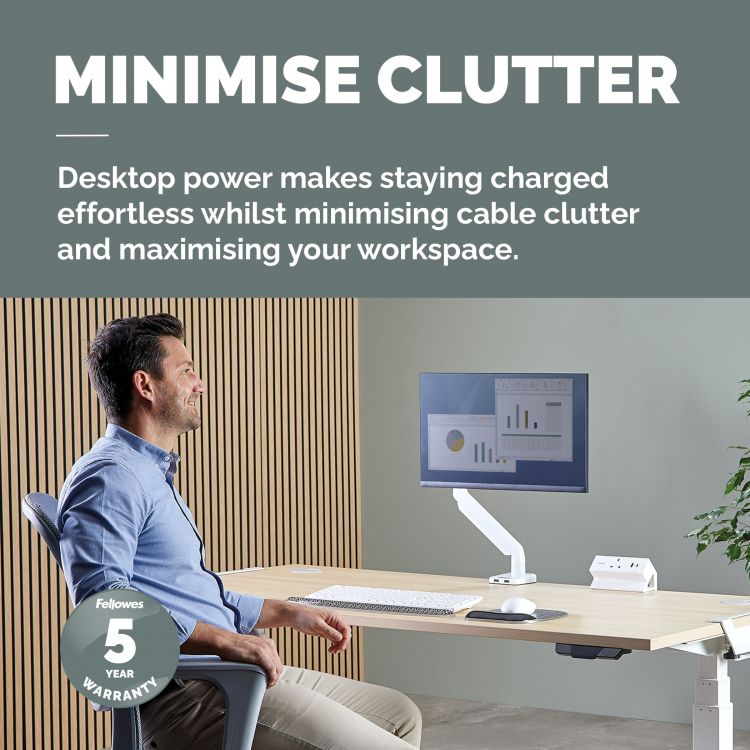 Fellowes Power Desk 1 Socket, 1 USB-A & 1 USB-C Ports White - Image 6