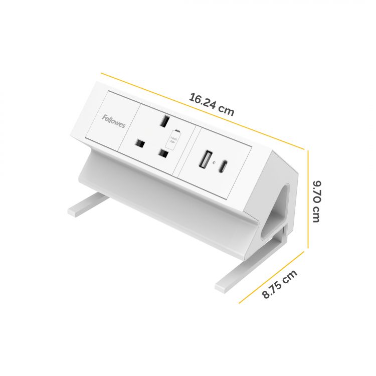 Fellowes Power Desk 1 Socket, 1 USB-A & 1 USB-C Ports White - Image 2