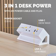 Fellowes Power Desk 1 Socket, 1 USB-A & 1 USB-C Ports White thumbnail 5
