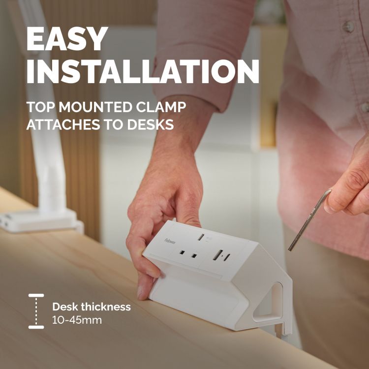 Fellowes Power Desk 1 Socket, 1 USB-A & 1 USB-C Ports White - Image 4