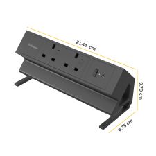 Fellowes Power Desk 2 Sockets, 1 USB-A & 1 USB-C Ports Black thumbnail 2
