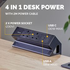 Fellowes Power Desk 2 Sockets, 1 USB-A & 1 USB-C Ports Black thumbnail 5