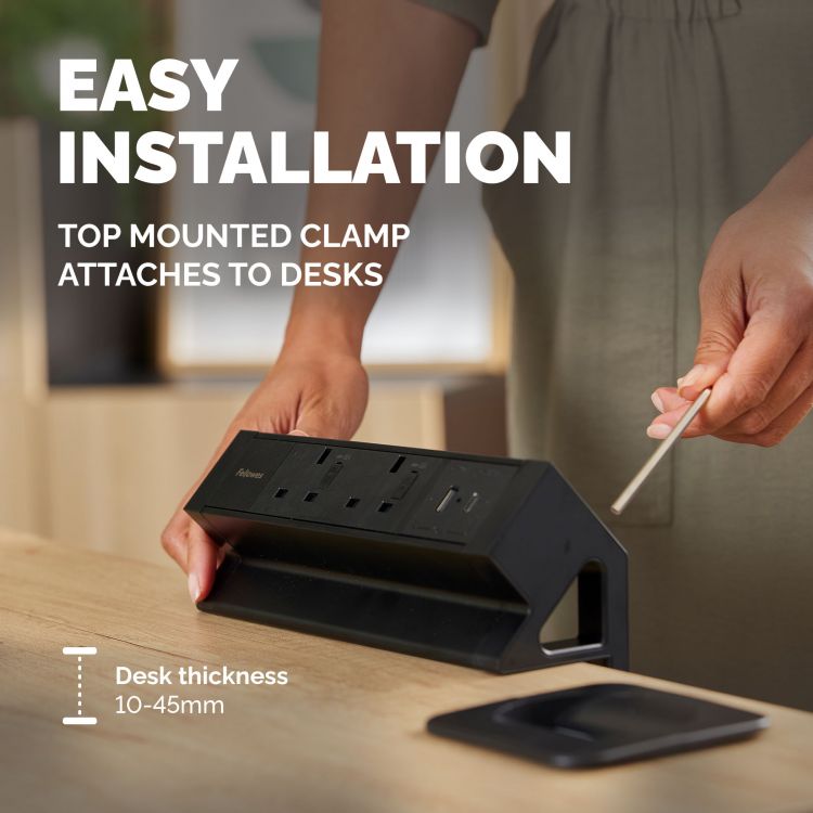 Fellowes Power Desk 2 Sockets, 1 USB-A & 1 USB-C Ports Black - Image 4