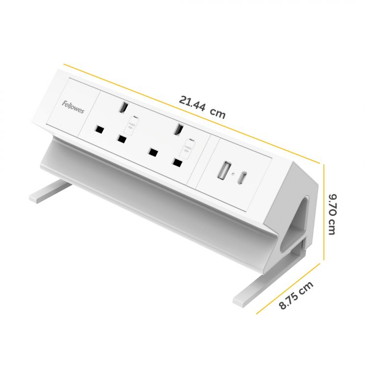 Fellowes Power Desk 2 Sockets, 1 USB-A & 1 USB-C Ports White - Image 2