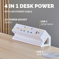 Fellowes Power Desk 2 Sockets, 1 USB-A & 1 USB-C Ports White thumbnail 5