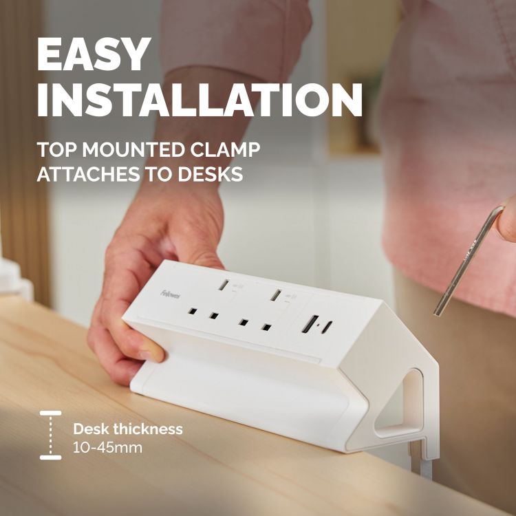 Fellowes Power Desk 2 Sockets, 1 USB-A & 1 USB-C Ports White - Image 4