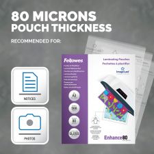 Fellowes A3 Laminating Pouches Gloss Finish 500 Sheets 80 Micron High Quality Finish thumbnail 3