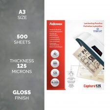 Fellowes A3 Laminating Pouches Gloss Finish 500 Sheets 125 Micron High Quality Finish thumbnail 4