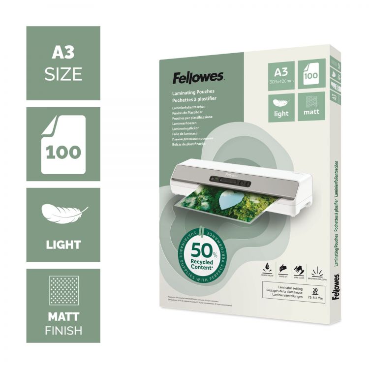 Fellowes Recycled A3 Matt Lam Pouch 100pk - Image 4