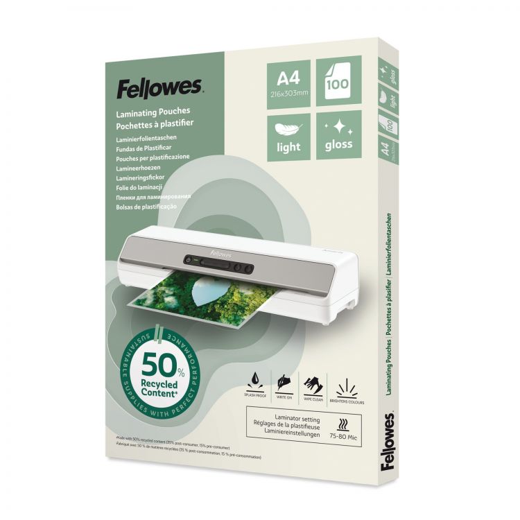 Fellowes Recycled A4 Gloss Lam Pouch 100pk - Image 3