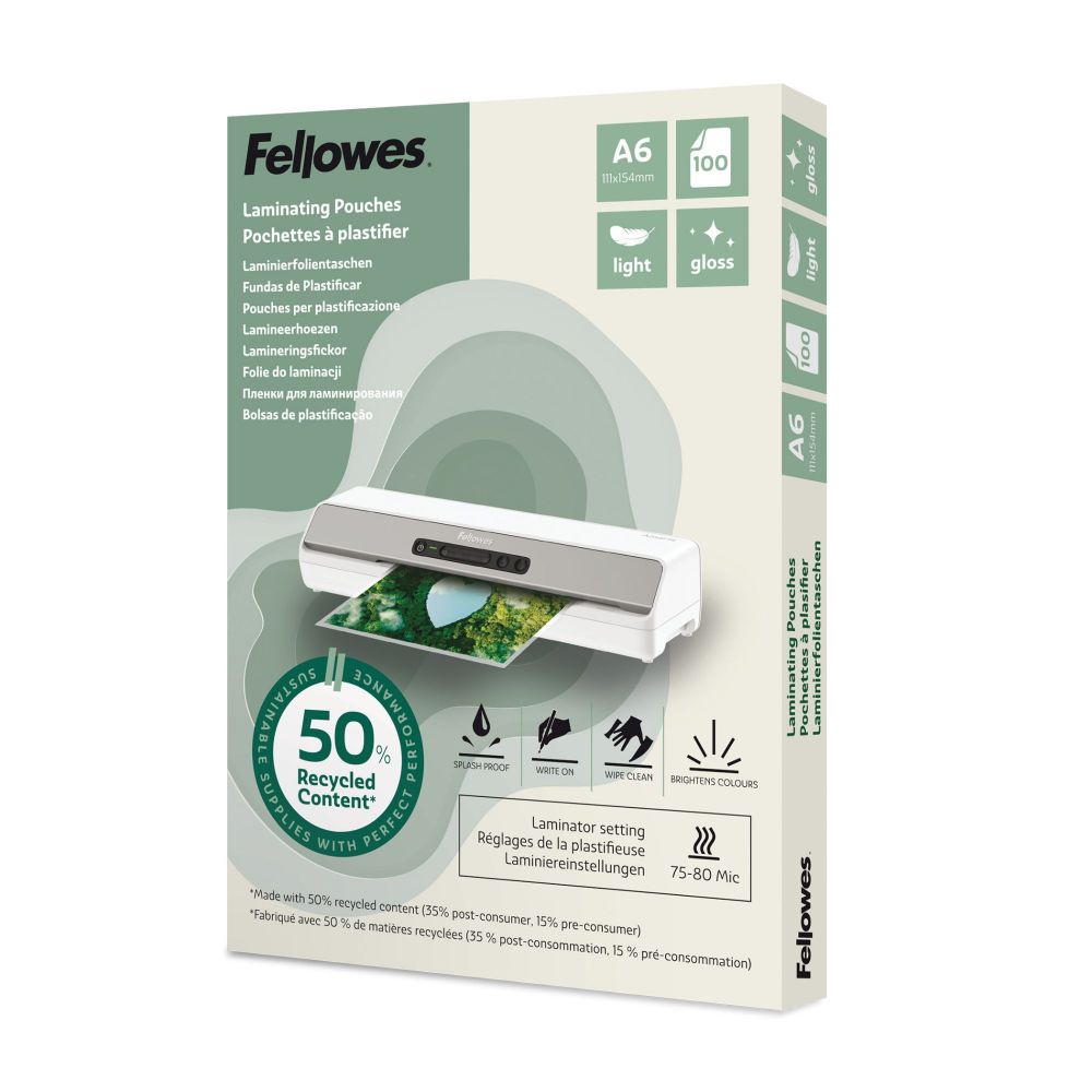 Fellowes Recycled A6 Gloss Lam Pouch 100pk