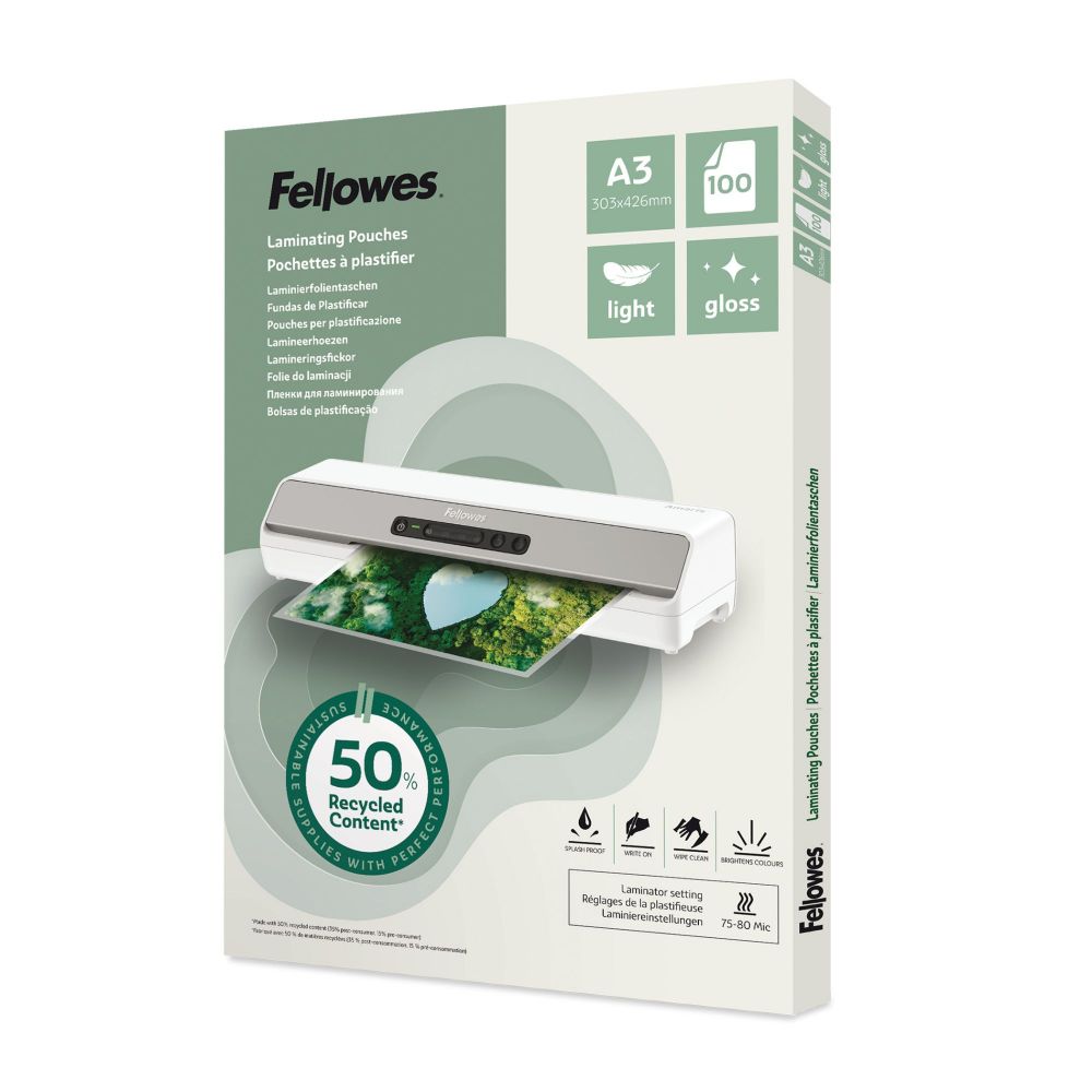 Fellowes Recycled A3 Gloss Lam Pouch 100pk