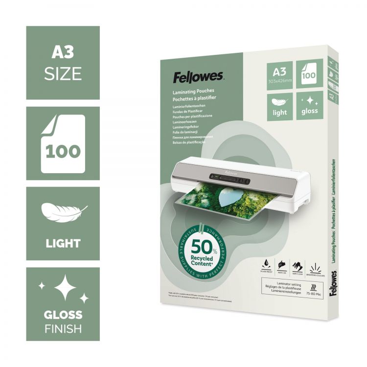 Fellowes Recycled A3 Gloss Lam Pouch 100pk - Image 7