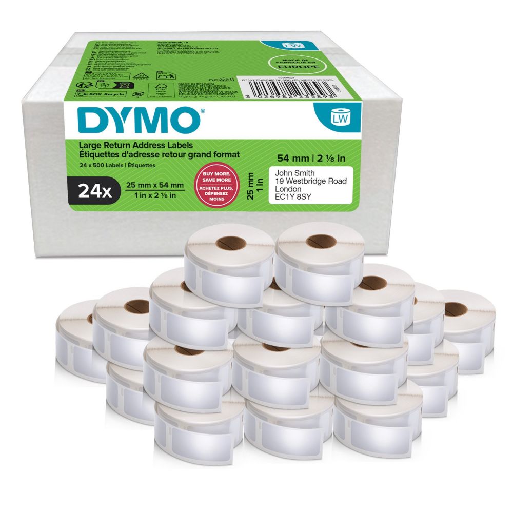 DYMO 11352 Small Multi-Purpose Labels 25 mm x 54 mm Pack of 24 Rolls