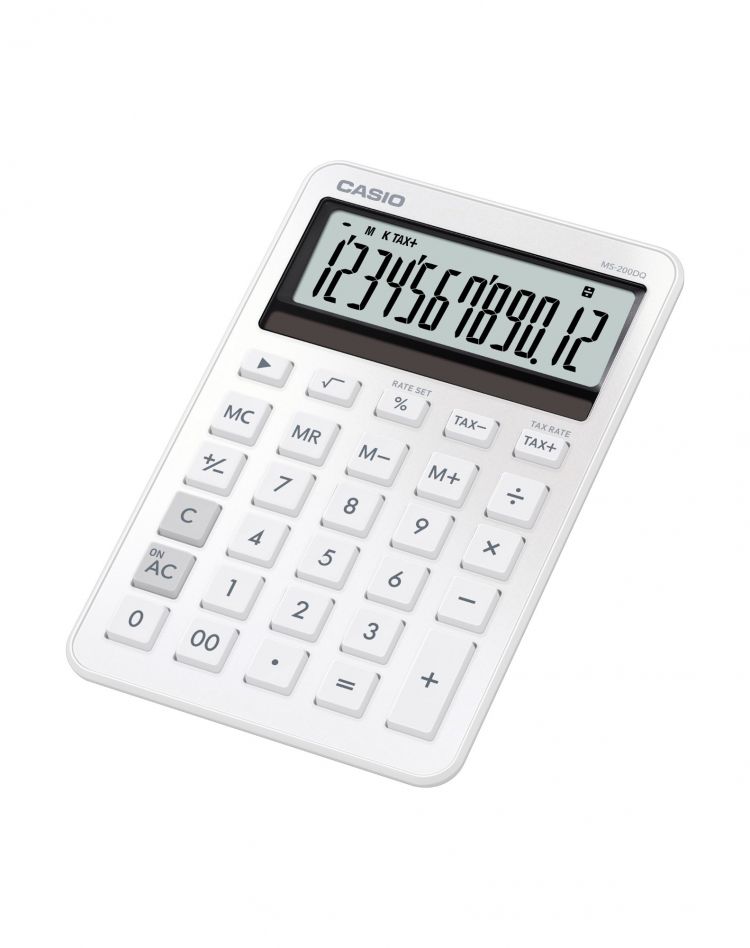 Casio MS-200DQ Mini Desk Calculator White - Image 1
