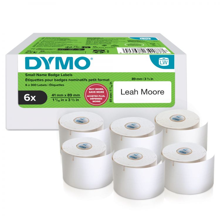 DYMO LabelWriter Small Name badge Labels 41 mm x 89 mm Pack of 6 Rolls - Image 2