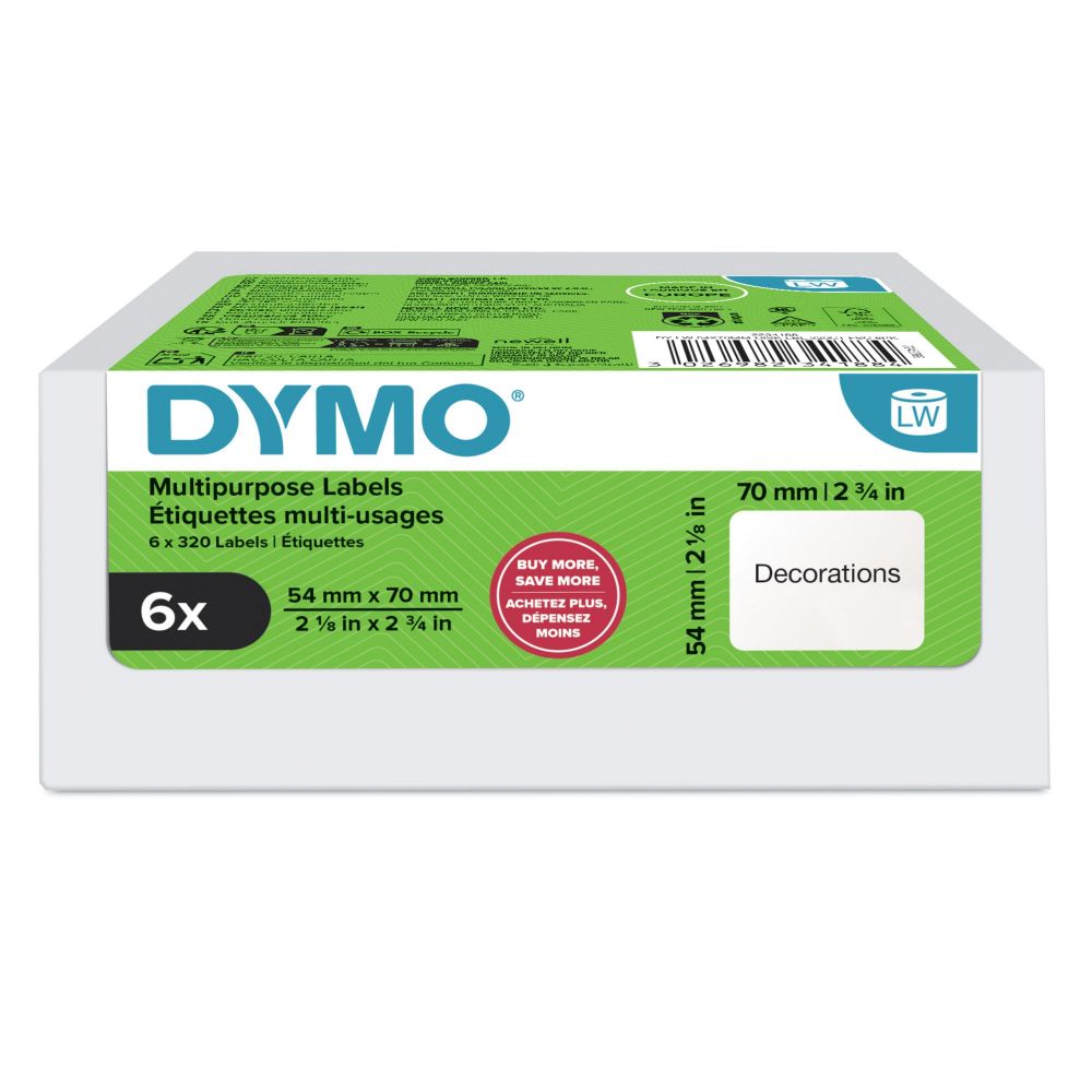 DYMO 99015 LabelWriter Multi-Purpose Labels 54 mm x 70 mm Pack of 6 Rolls