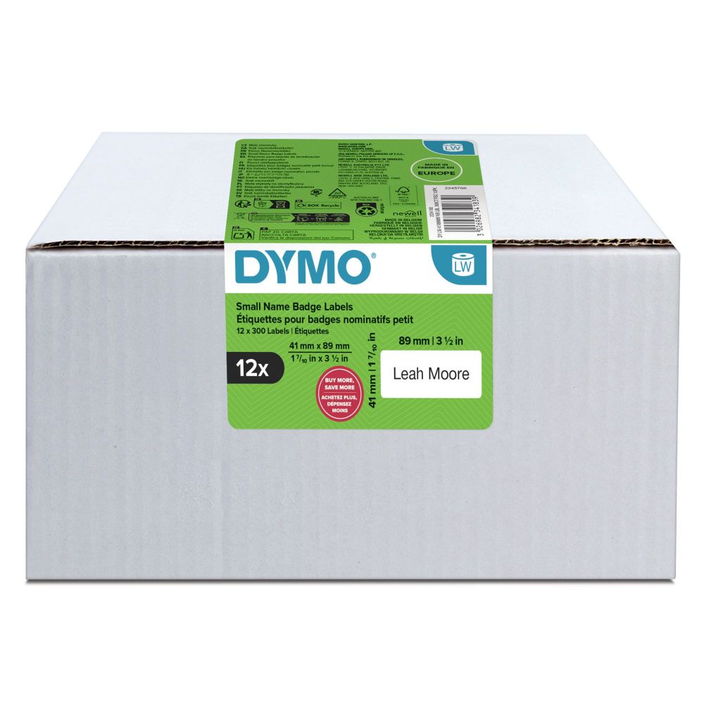 DYMO 11356 LabelWriter Small Name badge Labels 41 mm x 89 mm Pack of 12 Rolls