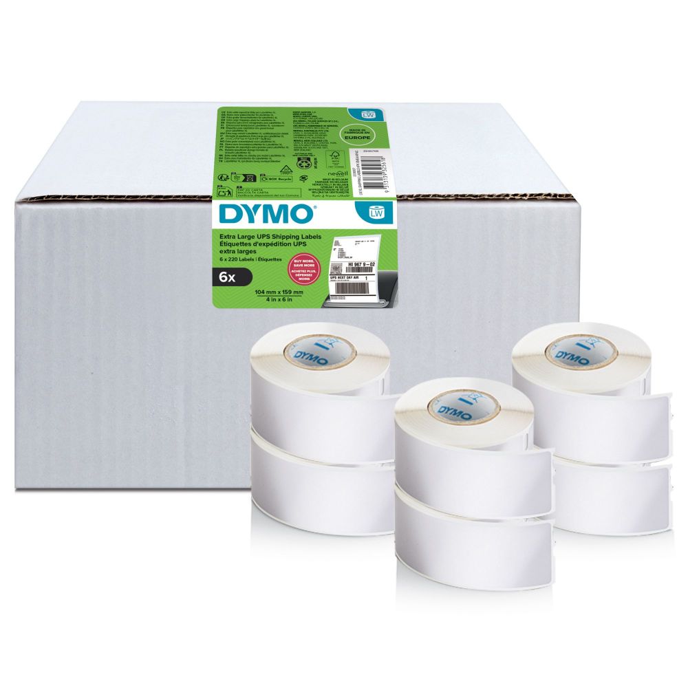 DYMO LabelWriter 104mm x 159mm XL Shipping Labels Black on White Pack of 6 Rolls
